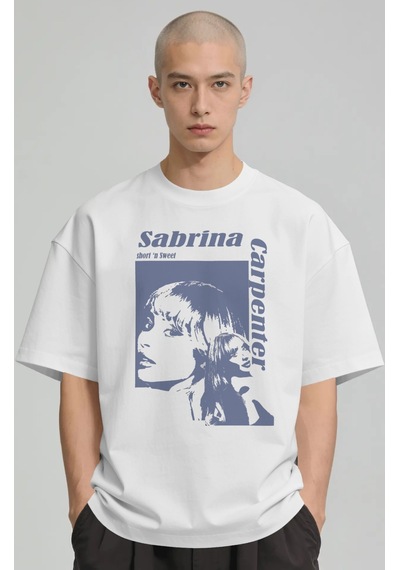 Sevbano Sabrina Carpenter Şarkıcı Baskılı Unisex Oversize Premium Tişört Beyaz