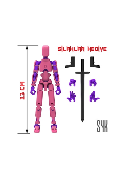 Robot 13 Dummy Pembe Mor Tüm Eklemleri Hareketli Aksiyon Figürü Oyuncak