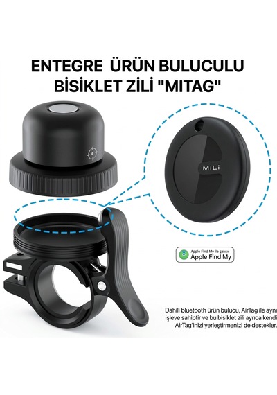 Airtag İçin Bisiklet Zili Gizli Montaj, Gps İzleyici İçin Su Geçirmez Hırsızlığa Karşı Siyah
