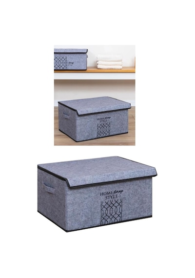 Keçe Kapaklı Maxi Hurç Kutu, Çok Amaçlı Düzenleyici Kutu Organizer Sandık Maxi Boy 47x37x24 Cm Gri