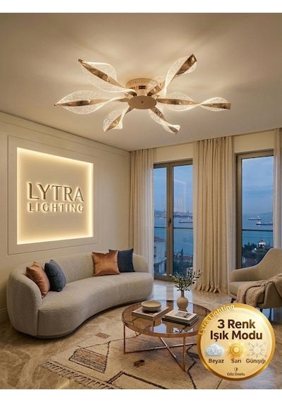 Nuvola Model 6'lı Gold 3 Renk Modu Ledli Tavana Sıfır Salon Mutfak Çocuk Yatak Odası Led Avize Altın