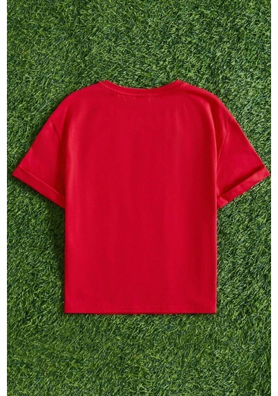 Uyguntarz Çocuk Kalp Baskılı Pamuklu Tshirt Kırmızı