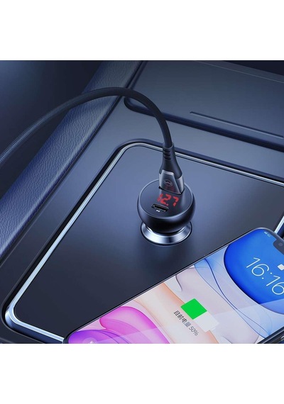 Cc-6810 30w Araç Çakmaklık Şarj Cihazı, Usb-c Pd 3.0 + Usb-a Çift Port, Pps/qc/afc/fcp/scp, Dijital Voltaj Göstergesi, 12 24v, Alüminyum Alaşım, Siyah