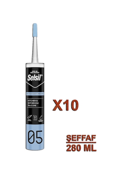 Selsil Mutfak Ve Banyo Silikonu Şeffaf 280 Ml 10 Adet