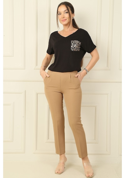 By Saygı Beli Lastikli Cepli Dabıl Pantolon Camel
