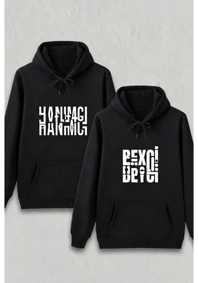 Defymoda Sevgililer Günü Hanımcı Hediye Baskılı Oversize Kapüşonlu Sweatshirt - Siya Siyah