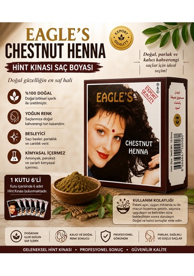 Chestnut Henna Hint Kınası Saç Boyası Kestane Renk 6 Lı Kutu Doğal Görünümlü Saç Boyası