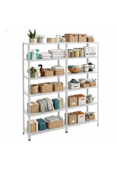 6 Katlı Duble 2'li Galvaniz Çelik Raf Depo, Arşiv, Kiler, Dosya, Market Rafı 43x60x200cm Gri