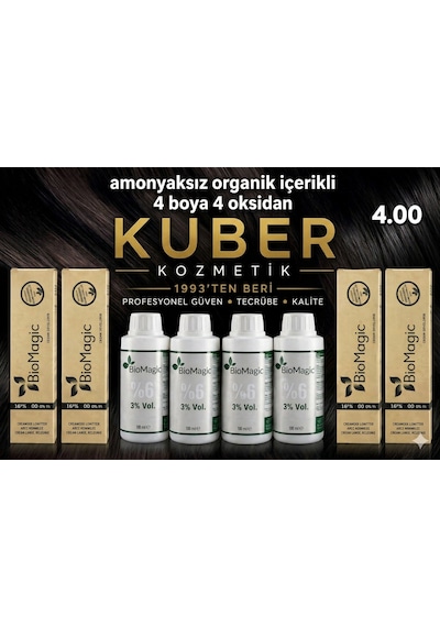 Biomagic 4.00 Kahve Organik İçerikli Amonyaksız Kalıcı Saç Bopyası 4 Boya+ 4 Oksaidan