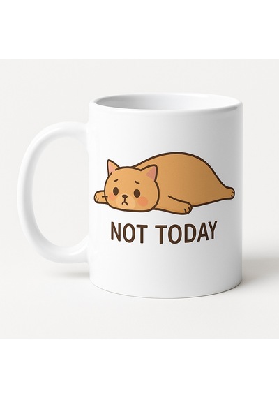 Not Today Yazılı Sevimli Kedi Tasarımlı Kupa Model 217 Baskılı Seramik Kahve Kupası Çok Renkli
