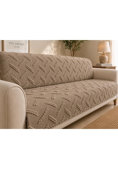 Sycamore Home Koltuk Örtüsü 175x215 Cm Çekyat Örtüsü, Kaymaz, Yıkanabilir, Lüks Kumaş Şönil Jakarlı Vizon