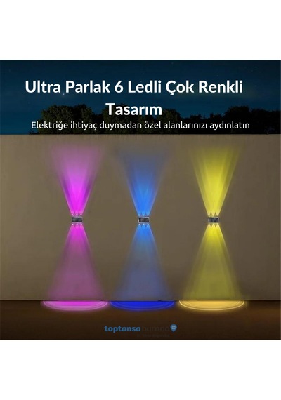Technosmart 1adet Güneş Enerjili Çift Taraflı 6 Ledli Aplik Rgb Işık Duvar Lambası Bahçe Aydınlatma Diğer