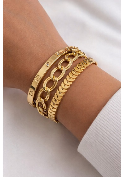 Kombin Kadın Altın Kaplama 3 Lü Kombin Bileklik Gümüş + Altın