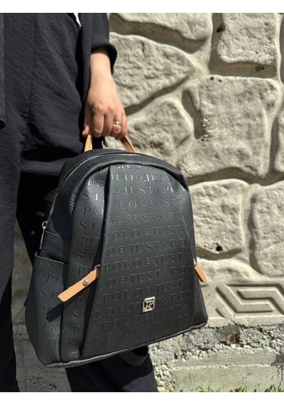 Just Polo Kadın Siyah Camel 9 Gözlü Büyük Boy Sırt Çantası Siyah - Camel
