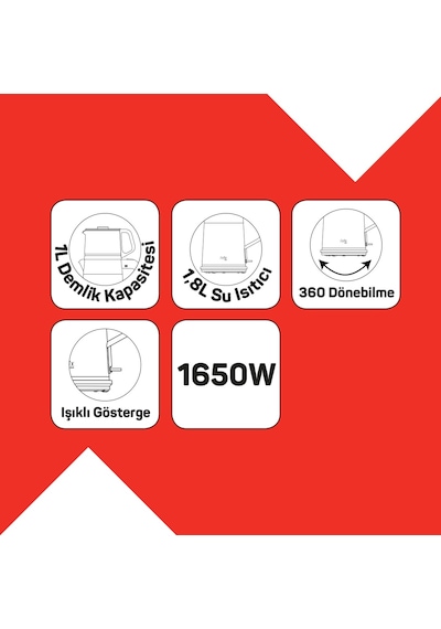 Arzum FL301 Felix Bold 1650 W 1 L Demlik Kapasiteli Çay Makinesi