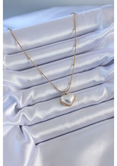 Ezoconcept 316l Çelik Gold Renk İncili Kalp Model Minimal Top Detay Kadın Kolye Çok Renkli