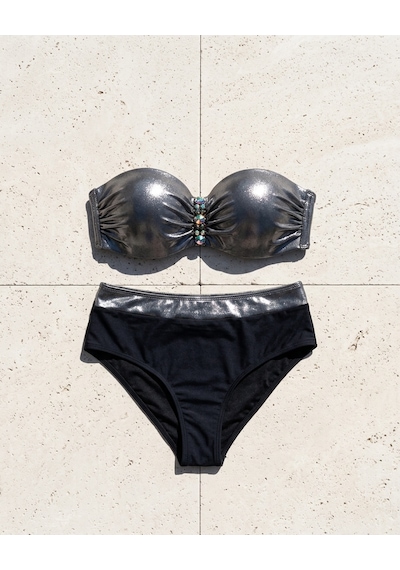 Büyük Beden Destekli Straplez Kesim Parlak Toparlayıcı Yüksek Bel Kadın Bikini Takım Siyah Büyük Beden Destekli Straplez Kesim Parlak Toparlayıcı Yüksek Bel Kadın Bikini Takım Siyah