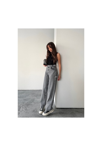 Blue Marlın Yan Kemer Kar Siyah Tokalı Kargo Cep Detaylı Baggy Jeans Kar Siyah