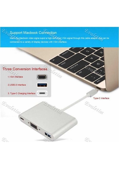 Usb 3.1 Type C To Vga Usb 3.0 4961A Çevirici Dönüştürücü Adaptor
