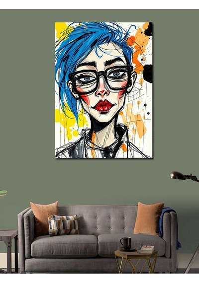 Kanvas Tablo Mavi Saçlı Sanat Portresi 50cmx70cm