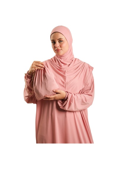Hürrem Bone Tek Parça Namaz Elbisesi Viskon Düz 2503 06 Pudra