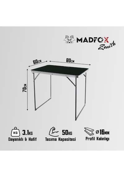 Madfox Zenith Katlanır Kamp Masası Siyah Siyah