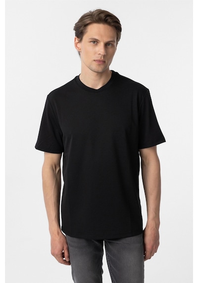 Süvari Siyah Slim Fit Armürlü Bisiklet Yaka Tişört-37357 Siyah