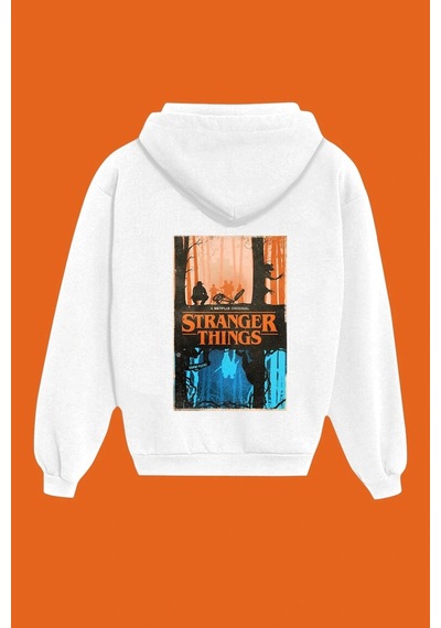 Startmore Unisex Beyaz Stranger Things Baskılı Sweatshirt Beyaz