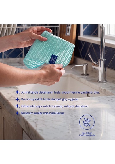 Premium Bulaşık Filesi Balıksırtı Doku 25x25 Cm, Mikrofiber Bulaşık Bezi, Az Deterjanla Bol Köpük, Çizmeyen Ovma Gücü, Tencere Tava Cam Porselen İçin, Mint Yeşili