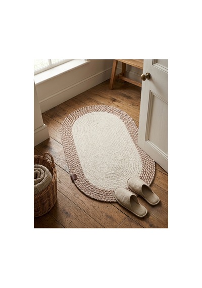 Oval Örgü Desenli 2'li Hasır Bej Dekoratif Paspas Set 40x60 / 50x80 Bej Bej