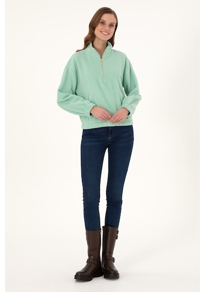 U.S. Polo Assn. Kadın Su Yeşili Dik Yaka Fermuarlı Polar Sweatshirt 50297401-VR048