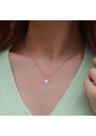 Kutup Yıldızı Figürlü Zirkon Taşlı Mine İşli Rose Gold Kaplama Gümüş Set Gümüş