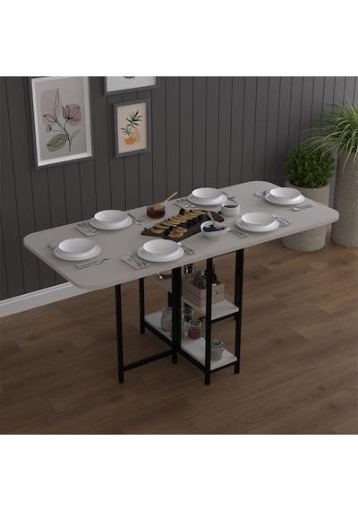 Asra Trend Metal Ayaklı Katlanır Mutfak Masası KM-31 %100 MDF Akıllı Yemek Masası Kül Gri