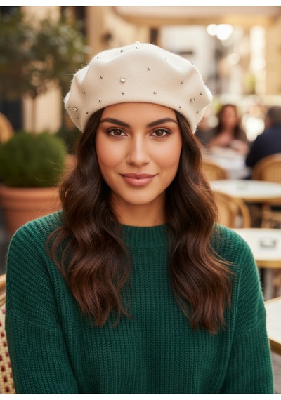 Mollycrush Kadın Beyaz Taş Detaylı Bere Şık Kışlık Aksesuar Beyaz