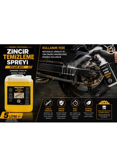 Akgüneş Motogaraj Zincir Temizleme Spreyi 5 Lt Ticari Boy Profesyonel Motosiklet Zincir Bakım Ve Temizlik Ürünü