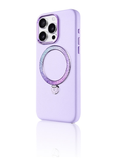 Apple Uyumlu iPhone 16 Pro Max Kılıf Magsafe Şarj Özellikli Standlı Suni Deri Pynana Dancing Circle Serisi Lila