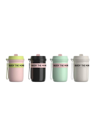 Shotay Strow Çelik Termos Mug 410ml Krem Krem
