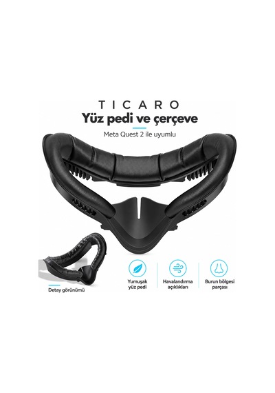 Tıcaro Meta Quest 2 İle Uyumlu Pu Yüz Pedi Ve Arayüz Çerçevesi, Siyah