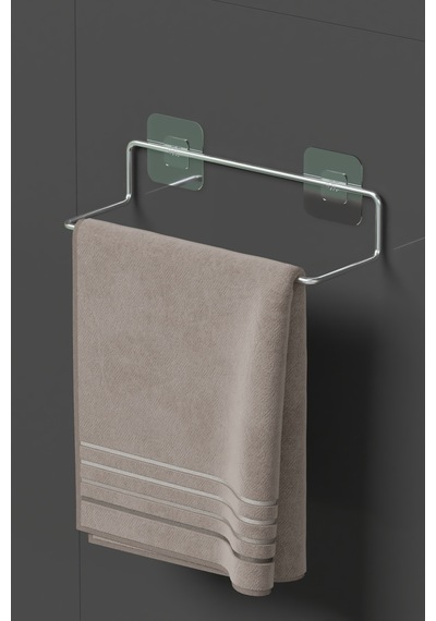 Krom Gümüş Yapışkanlı Havluluk Havlu Askısı Metal Havlu Tutacağı Banyo Mutfak Havluluğu Metalik Diğer