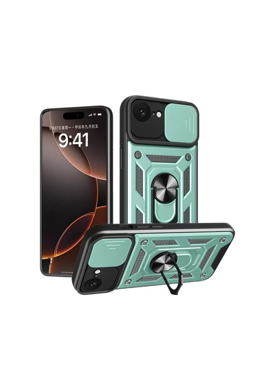 Newface Apple İphone 16e Kılıf Pars Lens Yüzüklü Silikon - Yeşil