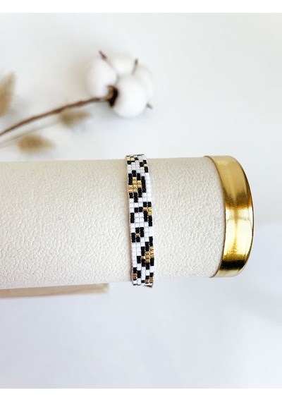 Nevoaccessory Siyah Leopar Desenli Miyuki Bileklik Çok Renkli