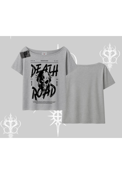 Startmore Startmore Kayık Yaka Tshirt Death Road Memento Mori Street Manifest Gri