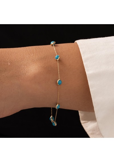 Firuze Taşlı Minimal 14 Ayar Altın Bileklik Altın