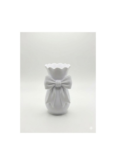 3d Baskı Fiyonklu Dekoratif Vazo Beyaz 17x10cm Beyaz