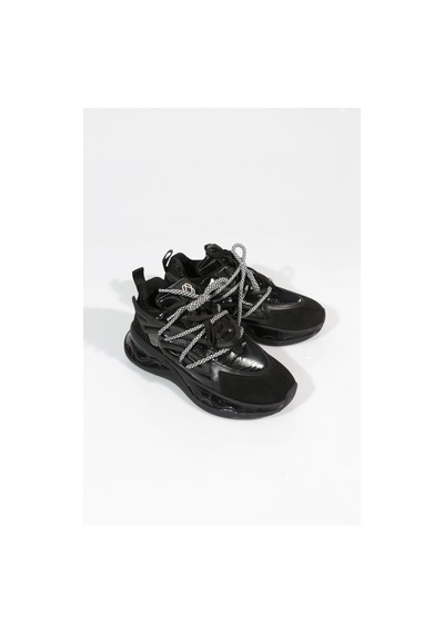 Dgn B1014 Kadin Kalin Taban Bağcikli Sneakers Ayakkabi Siyah