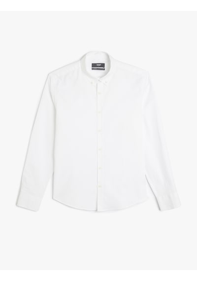 Koton Pamuklu Düğmeli Yaka Slim Fit Uzun Kollu Gömlek Beyaz 5wam60051hw Beyaz