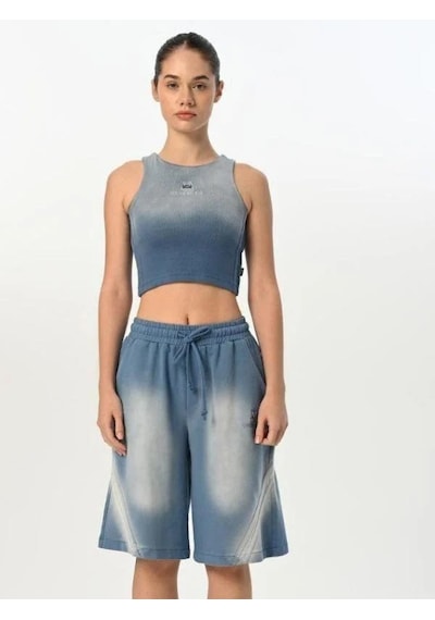 Kız Çocuk Pamuklu Sıfır Kol Crop Bluz-15518 Mavi