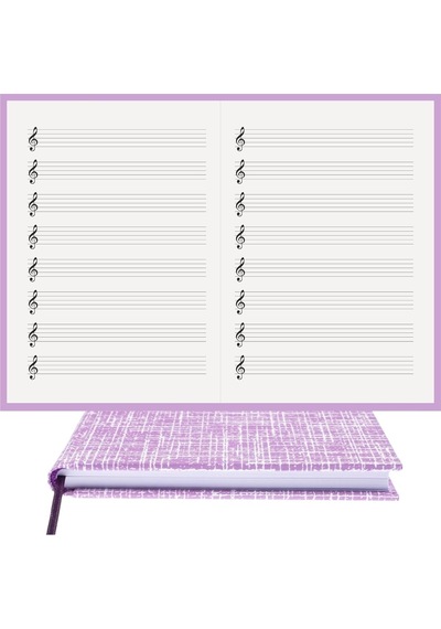 Bidefter Müzik Nota Defteri - Sol Anahtarlı % 100 El Yapımı, El Dikişi, İplik Dikiş Kuşe Ciltli A/5 - Lila