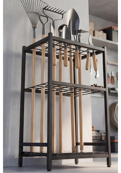 Bahçe Aletleri Düzenleyici Stand Kazma Kürek Organizer Raf Çok Amaçlı Metal Garaj Balkon Rafı