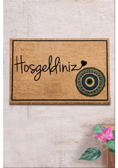 Coco Hoşgeldiniz Nazar 40x60 Cm Doğal Koko Kıl Paspas,hindistan Naturel Kapı Önü Paspası Renkli